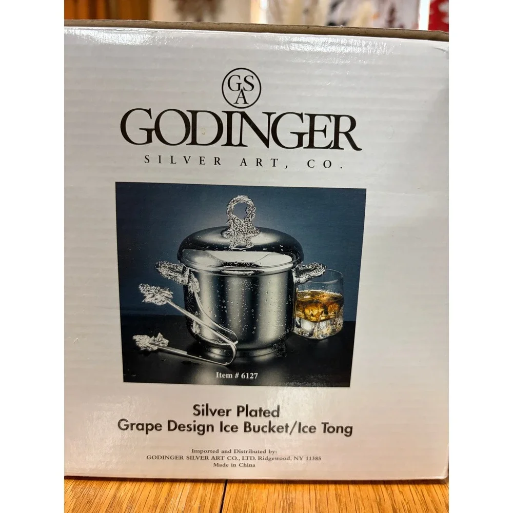Godinger Silver Art Co Silver Plated Grape Design Ice Bucket and Tongs Set